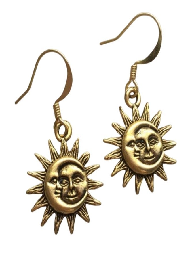 DATOA Sun and Moon Earrings Gold Silver Color Vintage Bohemian Dangle Earrings - Gold - Image 1